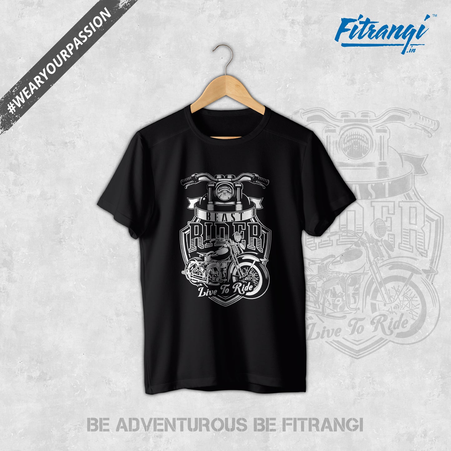 Fitrangi Black Biking Tshirt | Adventure Tshirt | Beast Rider | Cotton T-Shirt